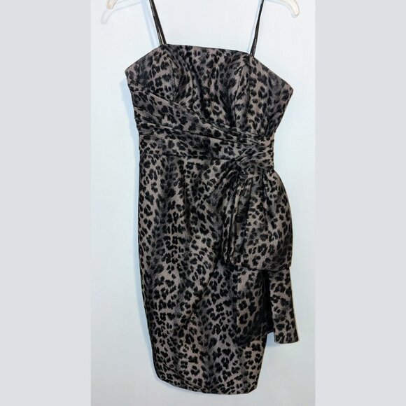 Vintage Silver Grey Cheetah Strapless Cocktail dress by Maggy London, Sz 6 - Picture 1 of 3